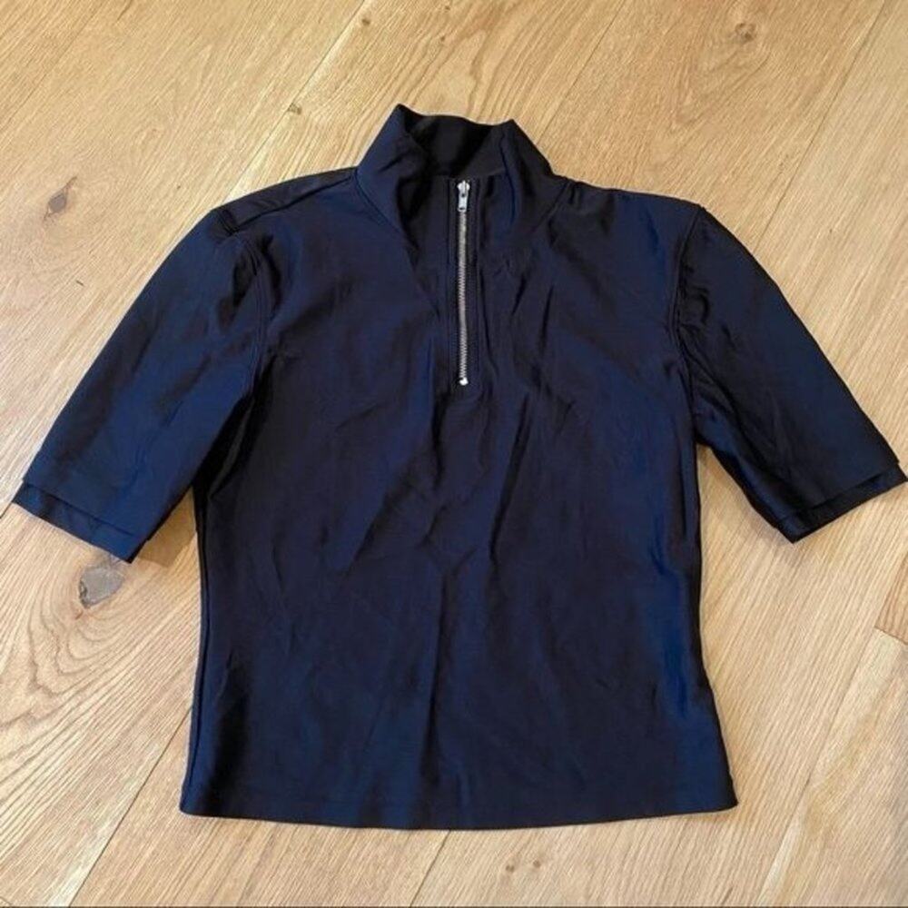 Callipygian Opening Ceremony Scuba Half Zip Short Sleeve Top in Black Size XS